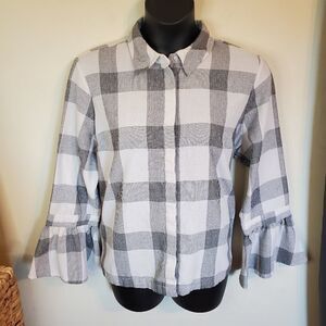 Black & White Bell Sleeve Button Down